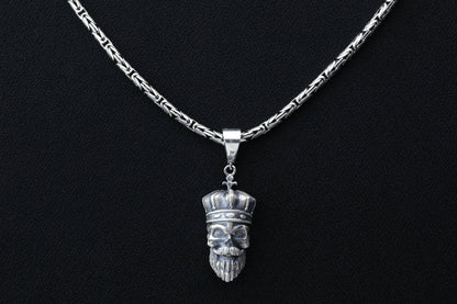 Sterling Silver Skull Necklace, Silver Skull Pendant, Pirate Skull, Silver Byzantine Necklace, Gift for Boyfriend, Haloween gift