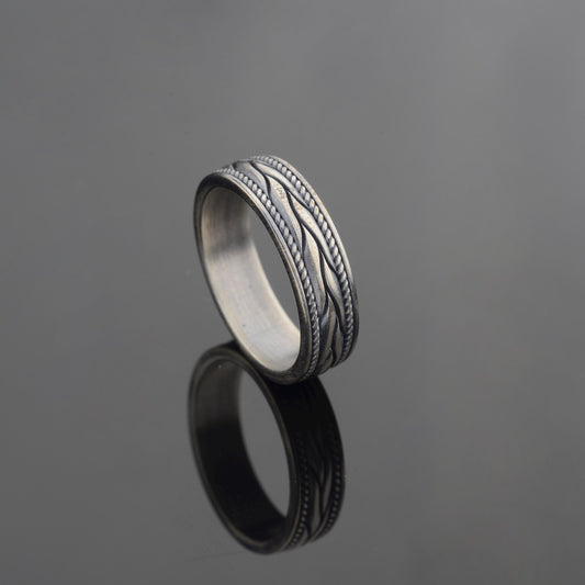 Braided 925 Sterling Silver Greek Ring, Unisex Band