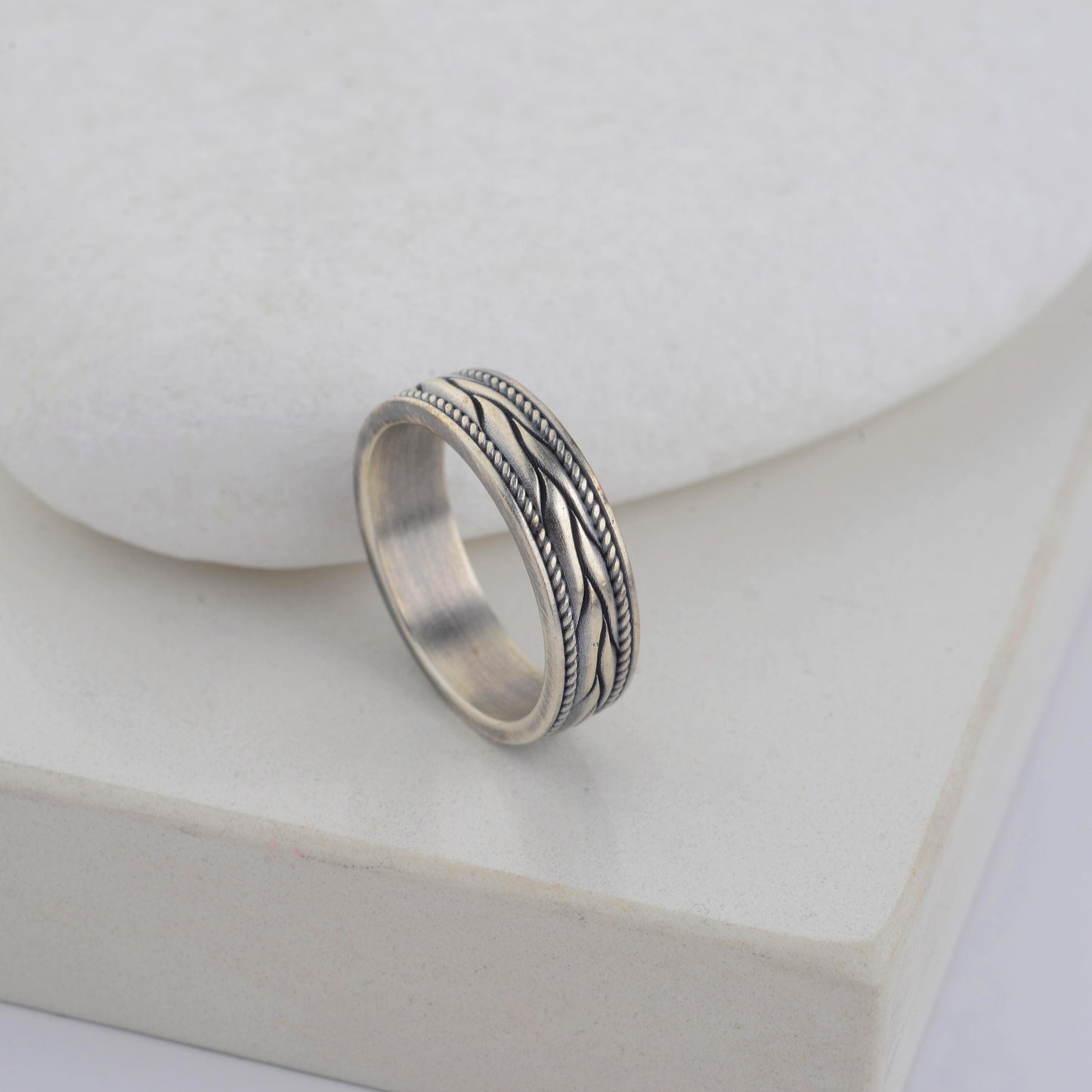 Braided 925 Sterling Silver Greek Ring, Unisex Band