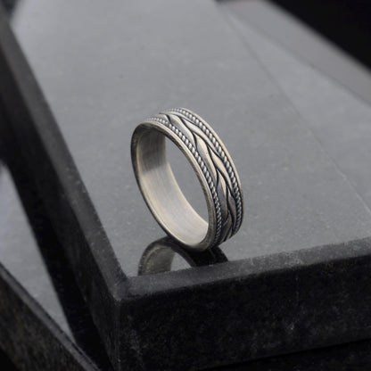 Braided 925 Sterling Silver Greek Ring, Unisex Band