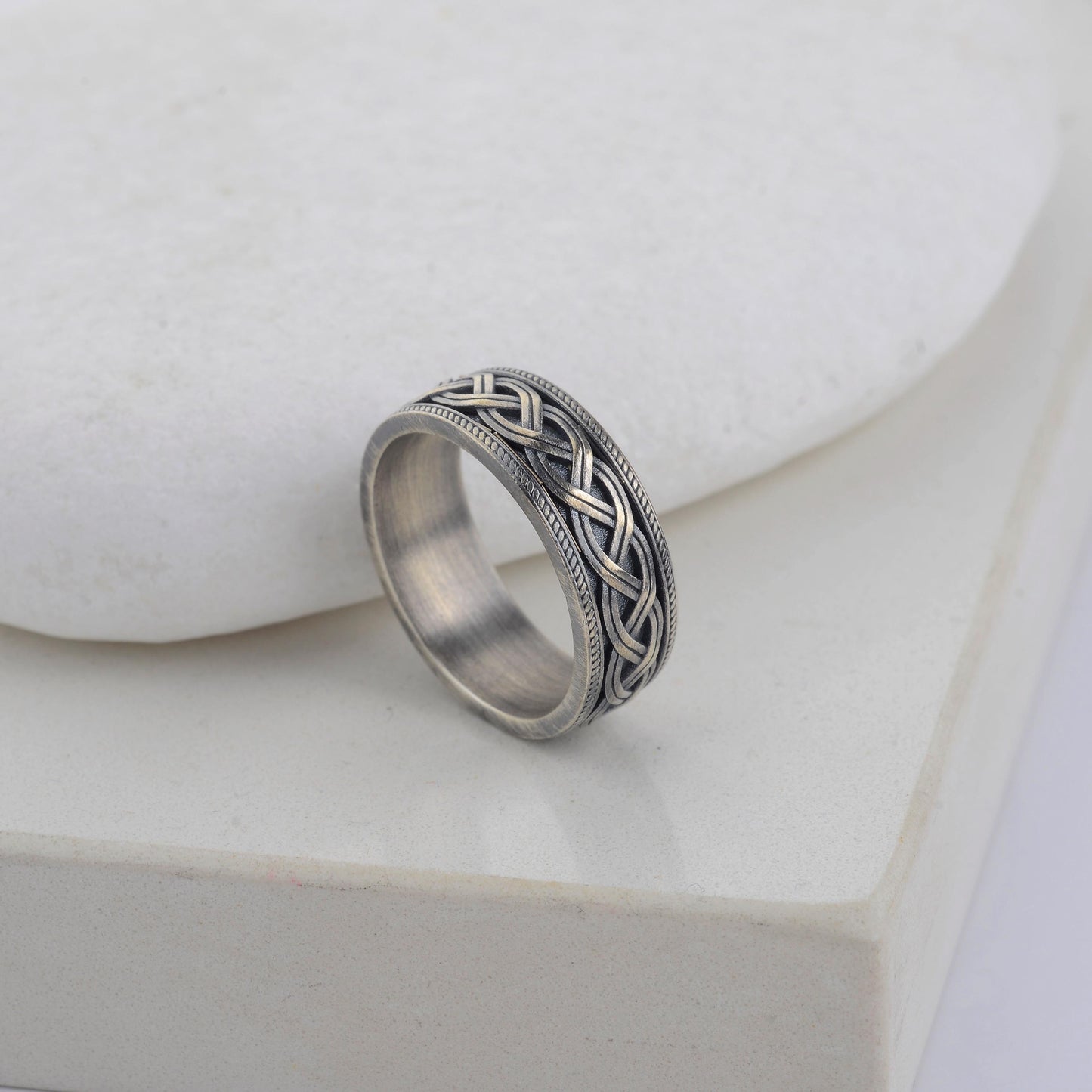 Celtic Braided Knot Wedding Ring, 925 Sterling Silver Celtic Wedding Bands Men, Men Silver Band, Braid Celtic Ring, Signet Ring, Unique Gift