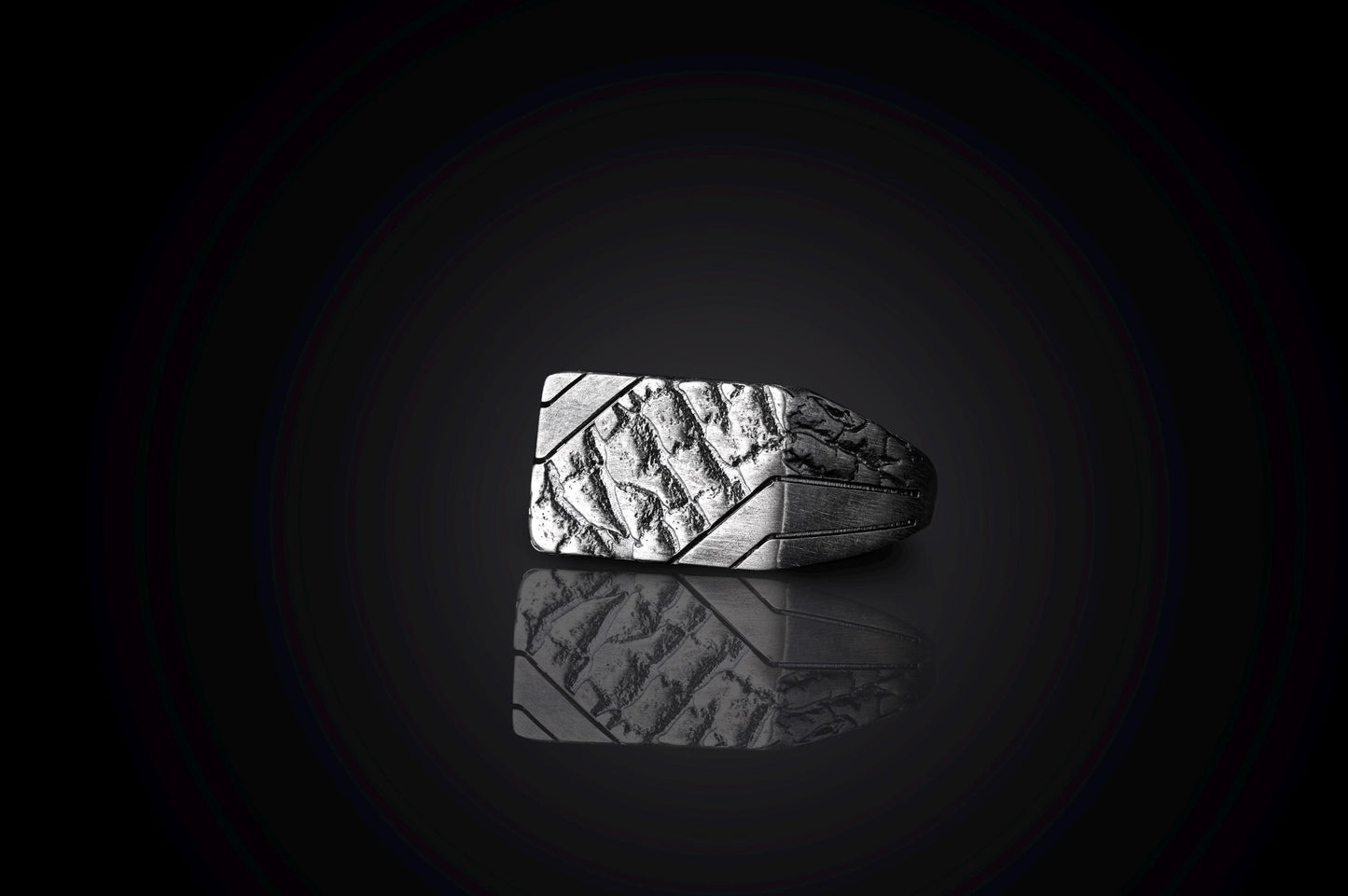 Handmade Brutalist Sterling Silver Signet Ring: Broken Stone Textured Ring