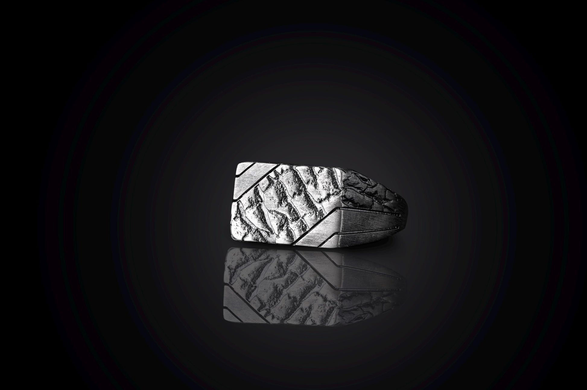 Handmade Brutalist Sterling Silver Signet Ring: Broken Stone Textured Ring