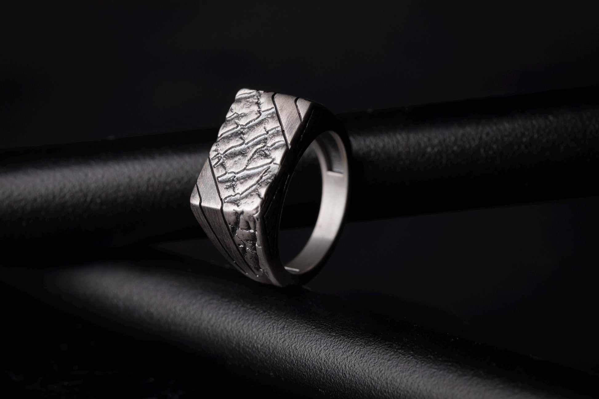 Handmade Brutalist Sterling Silver Signet Ring: Broken Stone Textured Ring