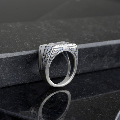 Handmade Brutalist Sterling Silver Signet Ring: Broken Stone Textured Ring