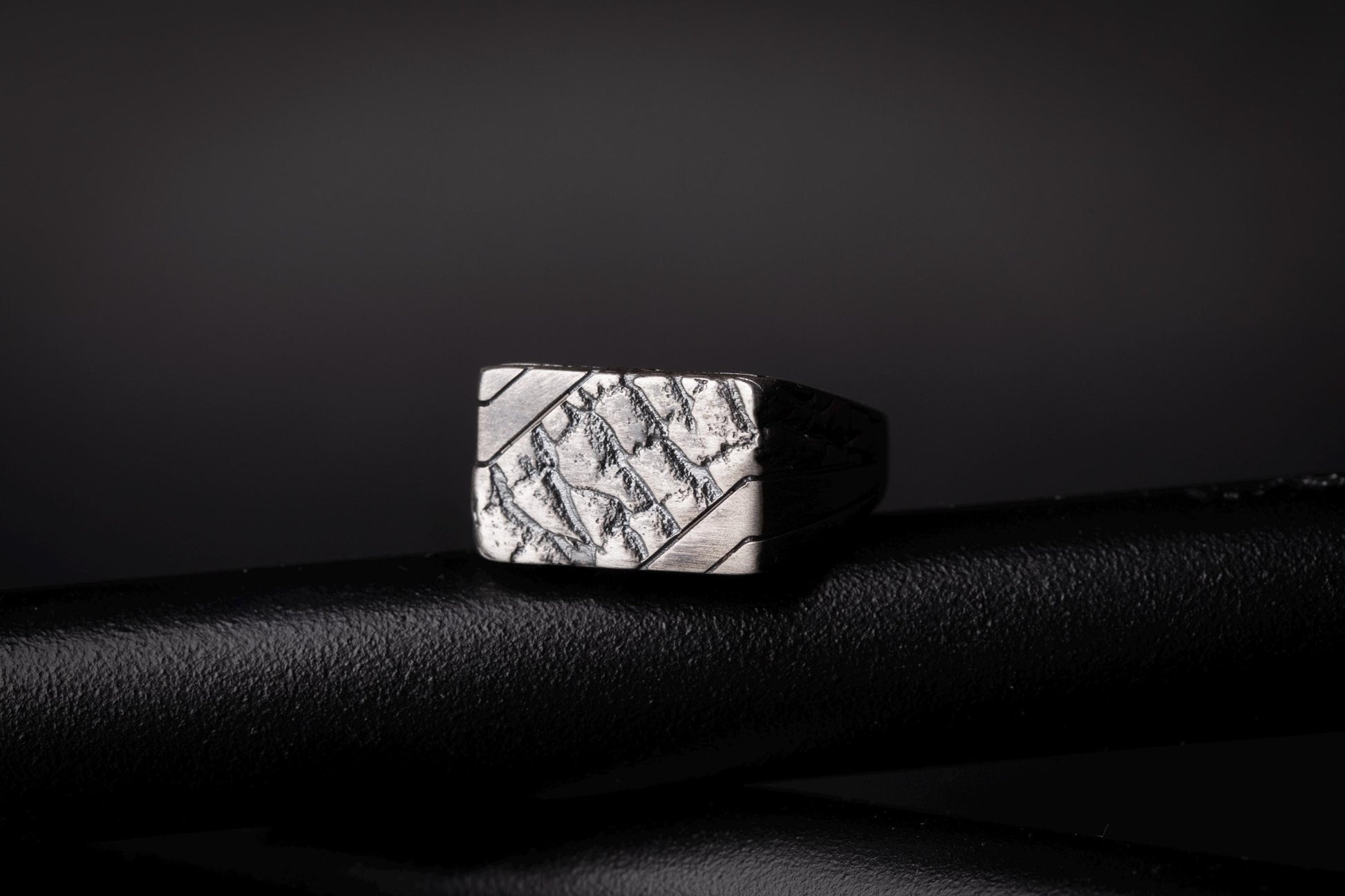 Handmade Brutalist Sterling Silver Signet Ring: Broken Stone Textured Ring