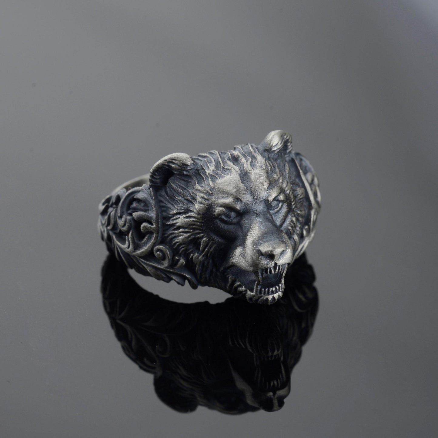 Handmade Sterling Silver Bear Ring – Viking Totem Biker Jewelry