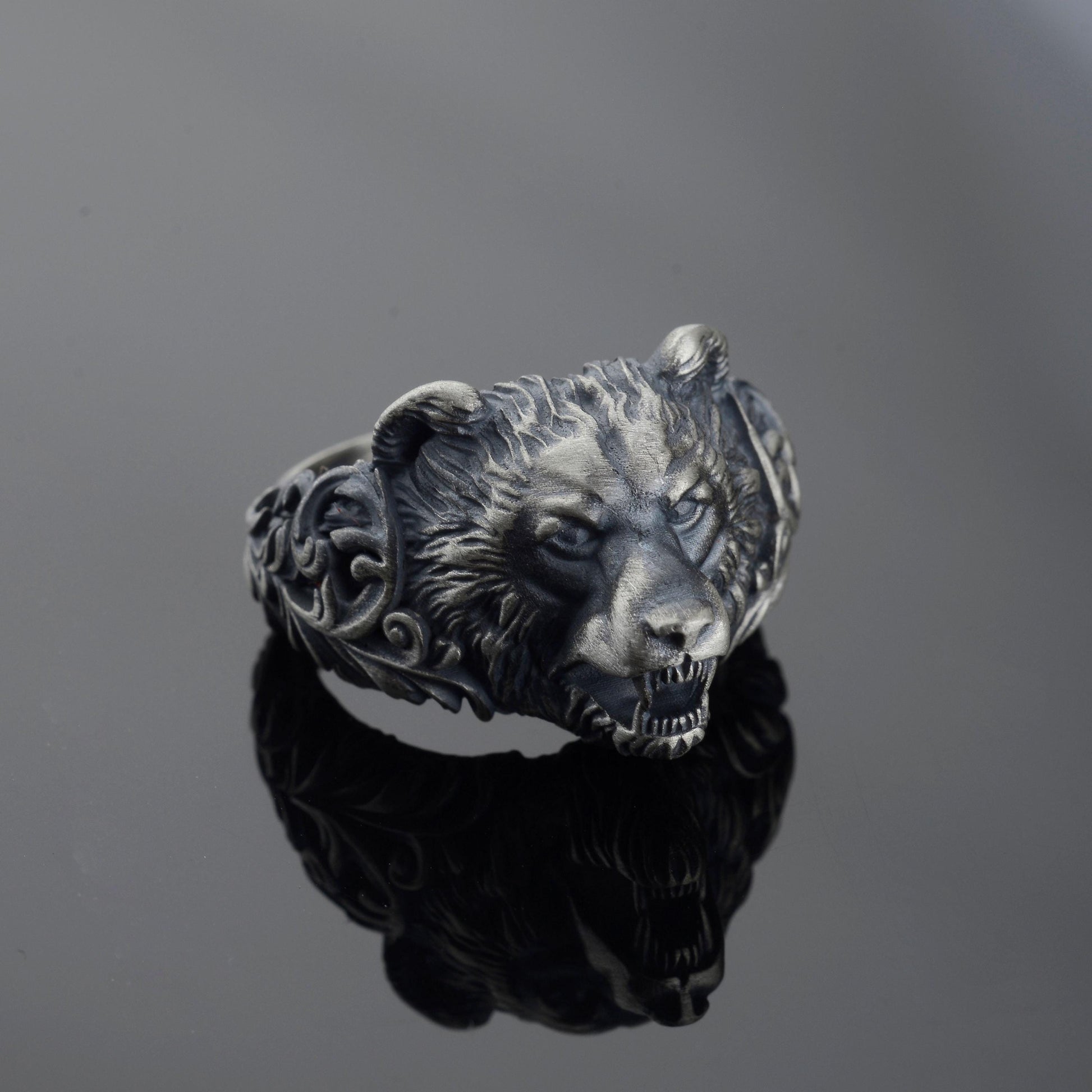 Handmade Sterling Silver Bear Ring – Viking Totem Biker Jewelry