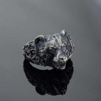 Handmade Sterling Silver Bear Ring – Viking Totem Biker Jewelry