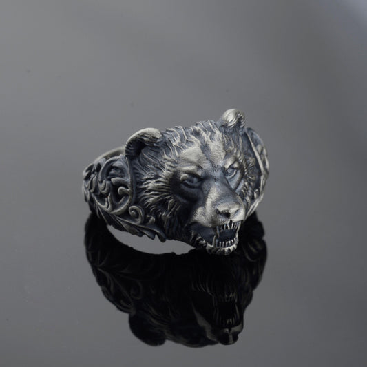 Handmade Sterling Silver Bear Ring – Viking Totem Biker Jewelry