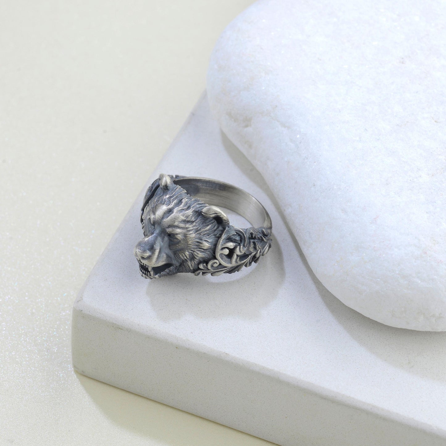 Handmade Sterling Silver Bear Ring – Viking Totem Biker Jewelry
