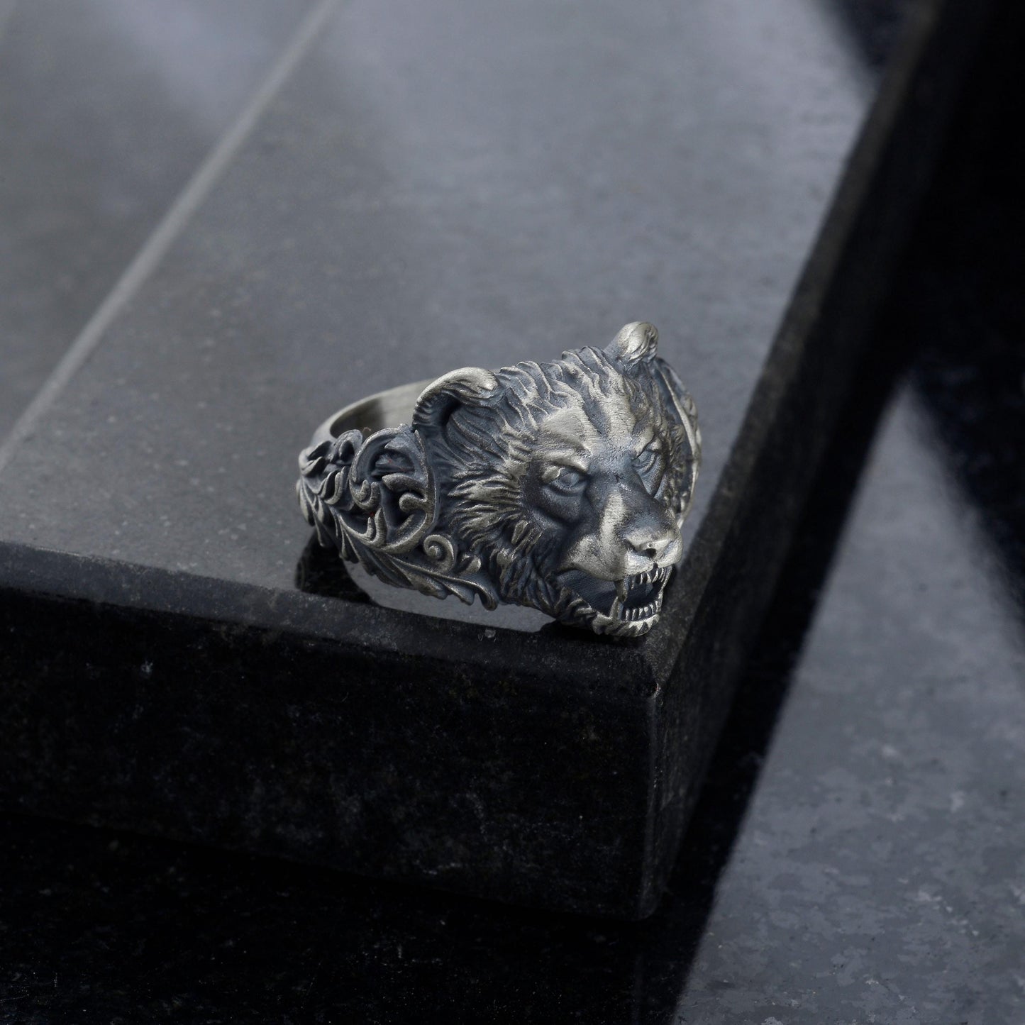 Handmade Sterling Silver Bear Ring – Viking Totem Biker Jewelry