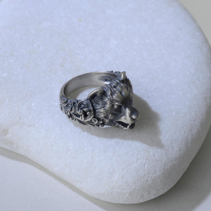 Handmade Sterling Silver Bear Ring – Viking Totem Biker Jewelry