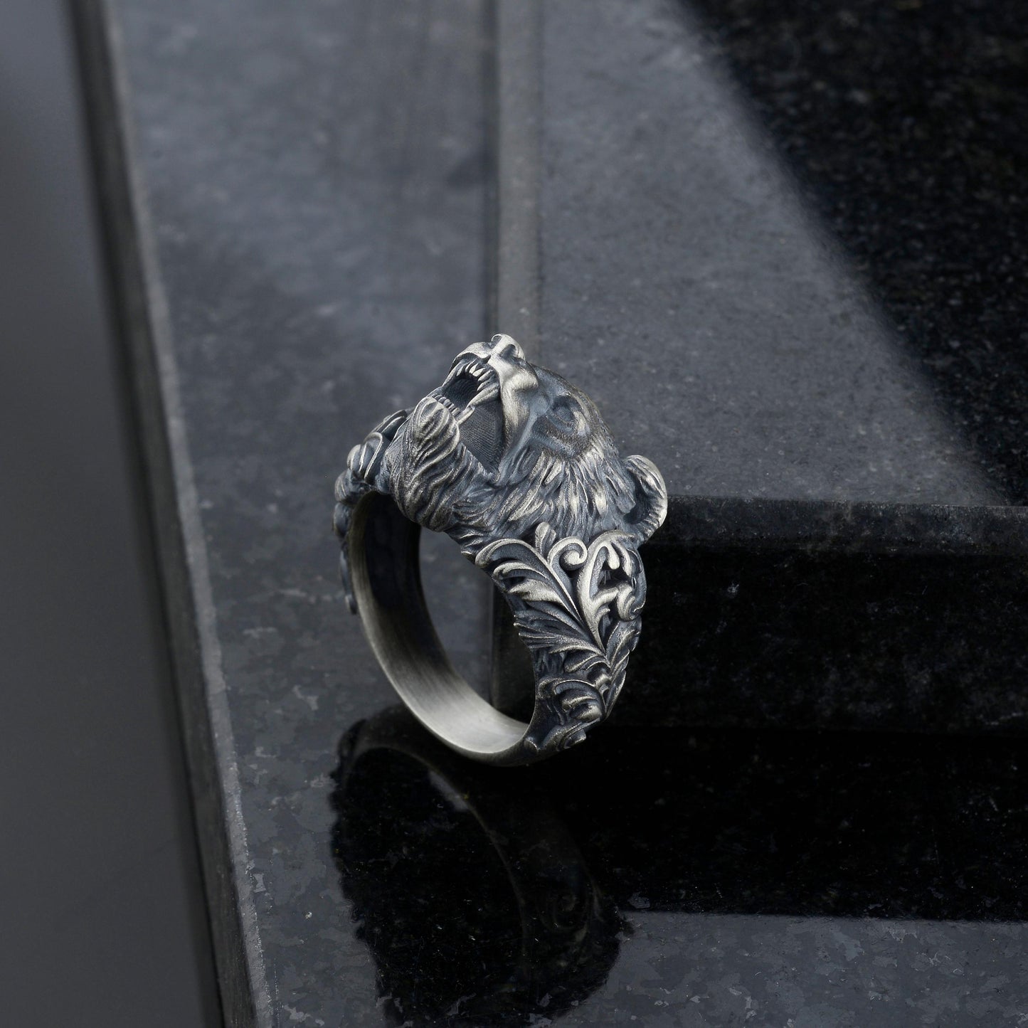 Handmade Sterling Silver Bear Ring – Viking Totem Biker Jewelry