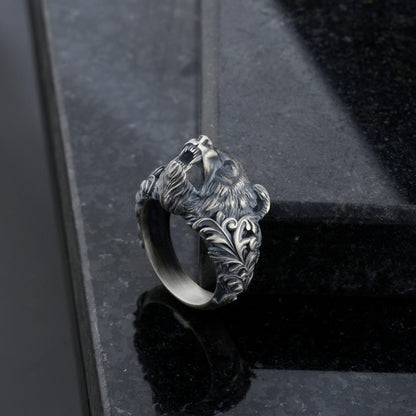 Handmade Sterling Silver Bear Ring – Viking Totem Biker Jewelry