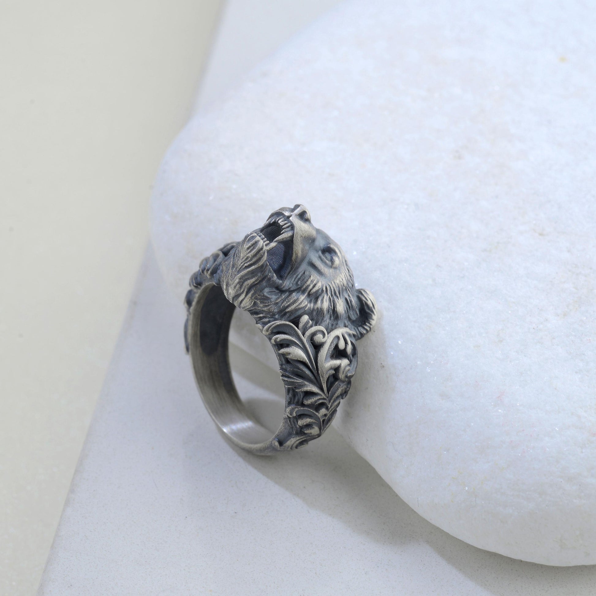 Handmade Sterling Silver Bear Ring – Viking Totem Biker Jewelry