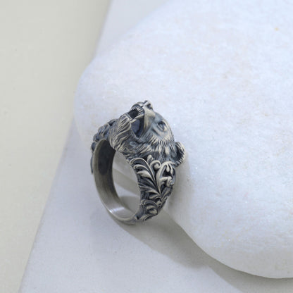 Handmade Sterling Silver Bear Ring – Viking Totem Biker Jewelry