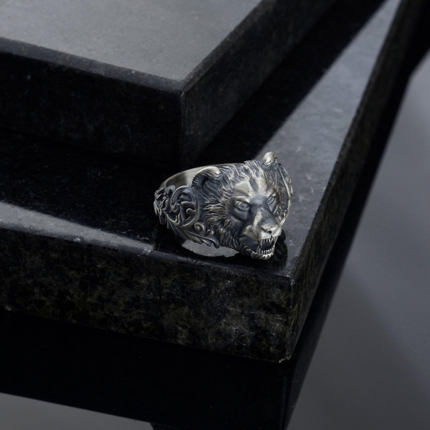 Handmade Sterling Silver Bear Ring – Viking Totem Biker Jewelry
