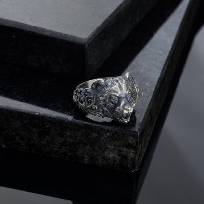 Handmade Sterling Silver Bear Ring – Viking Totem Biker Jewelry