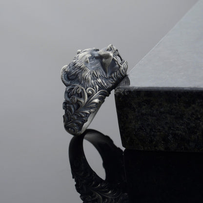 Handmade Sterling Silver Bear Ring – Viking Totem Biker Jewelry