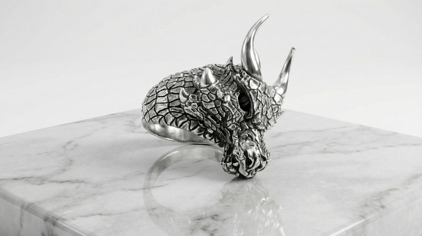 Handmade Sterling Silver Dragon Ring, Mythology Jewelry