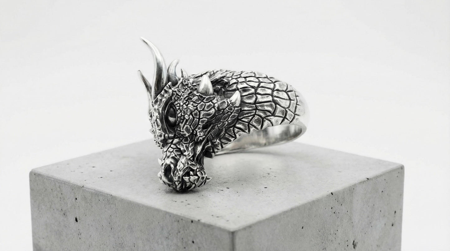 Handmade Sterling Silver Dragon Ring, Mythology Jewelry