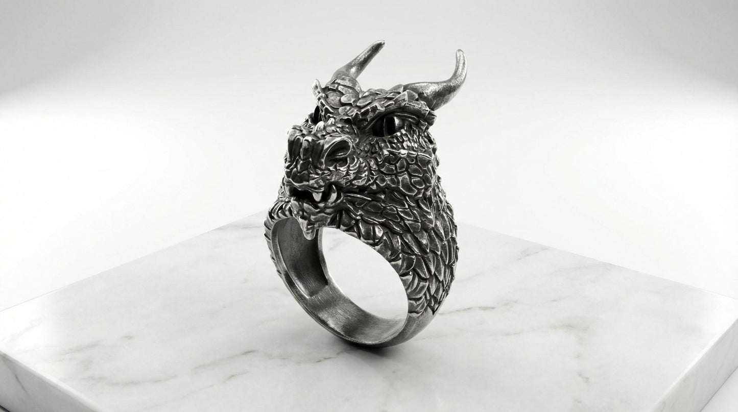 Handmade Sterling Silver Dragon Ring, Mythology Jewelry