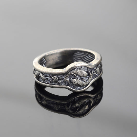 Handmade Sterling Silver Koi Fish Ring, Japanese Wedding Band