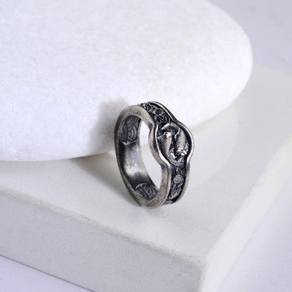 Handmade Sterling Silver Koi Fish Ring, Japanese Wedding Band