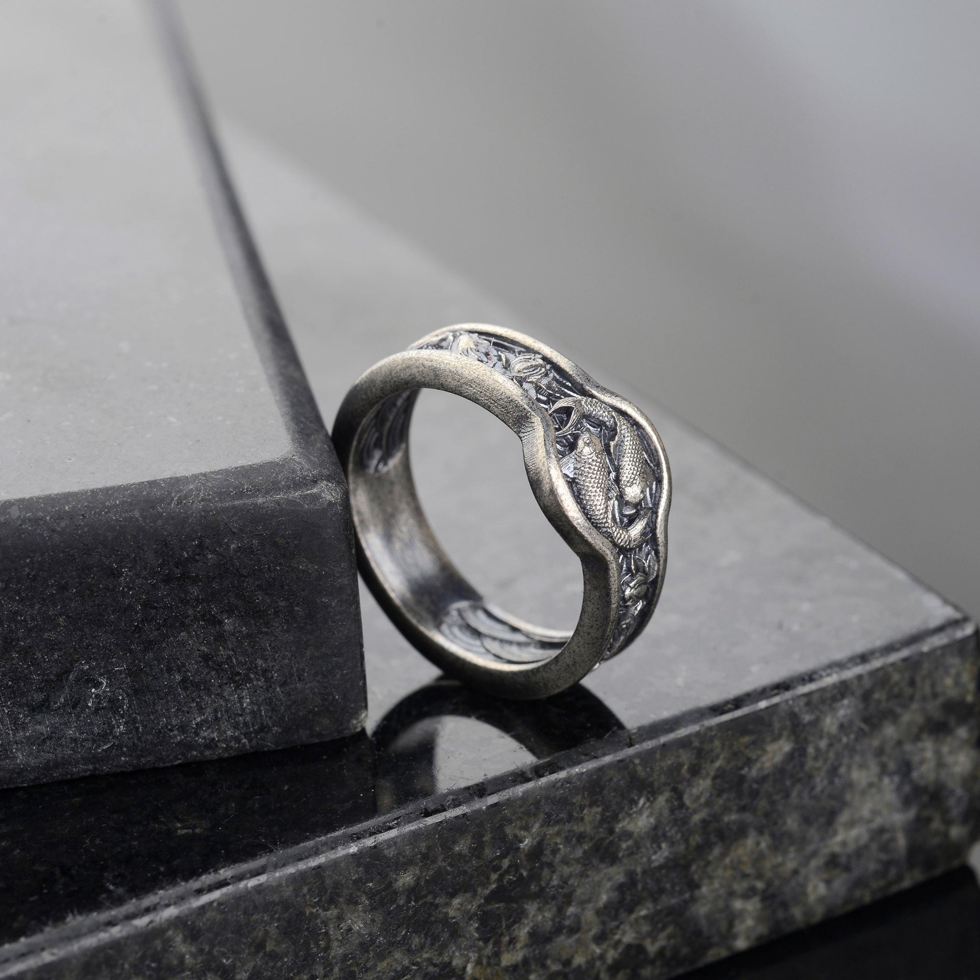 Handmade Sterling Silver Koi Fish Ring, Japanese Wedding Band