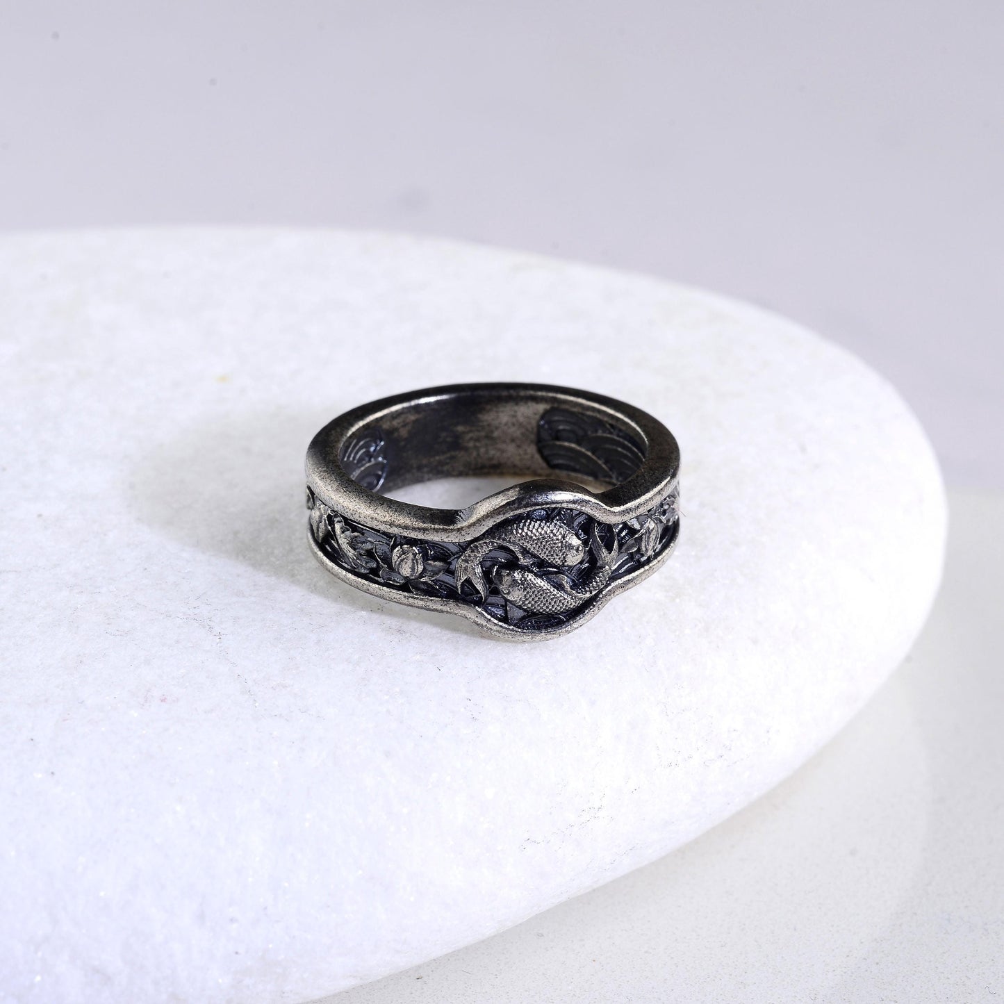 Handmade Sterling Silver Koi Fish Ring, Japanese Wedding Band