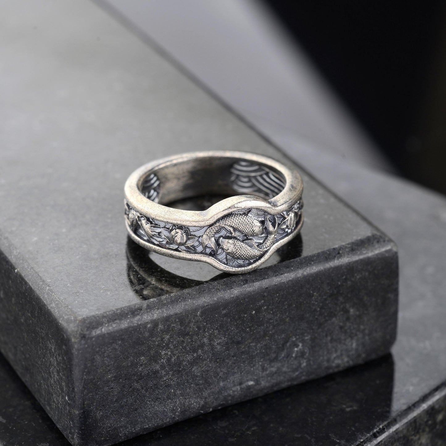 Handmade Sterling Silver Koi Fish Ring, Japanese Wedding Band