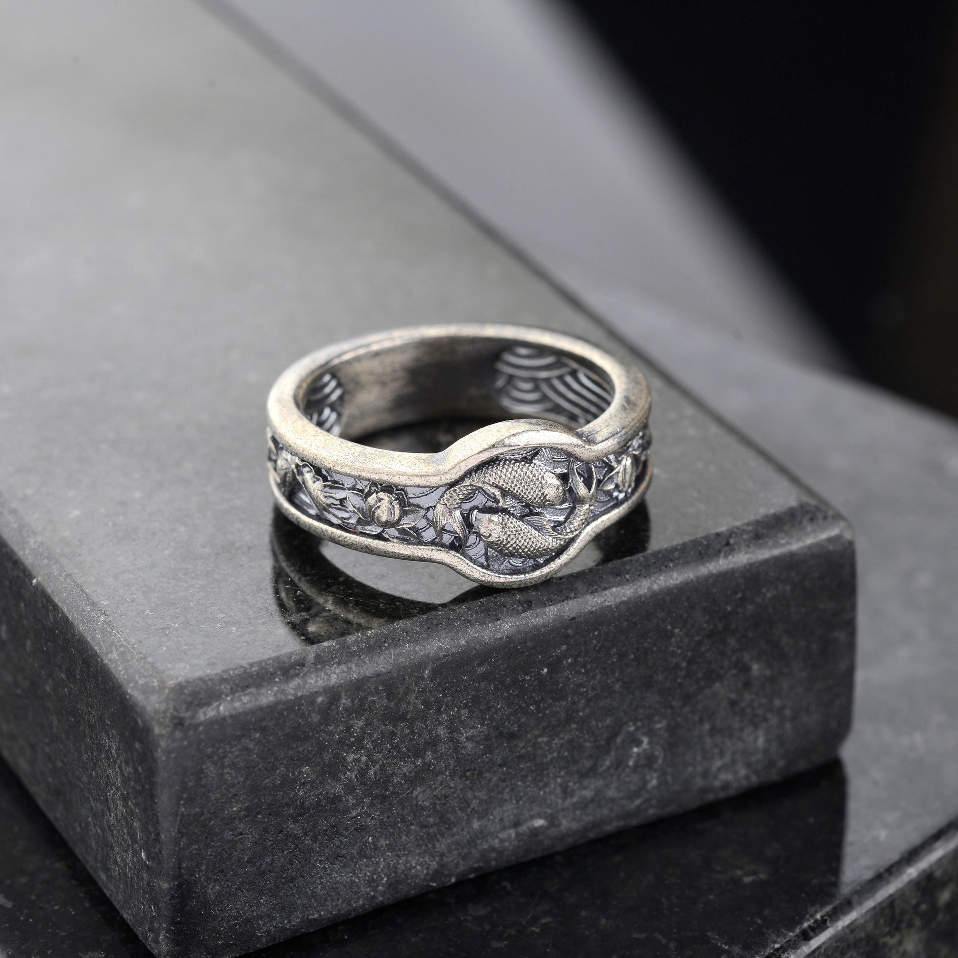 Handmade Sterling Silver Koi Fish Ring, Japanese Wedding Band