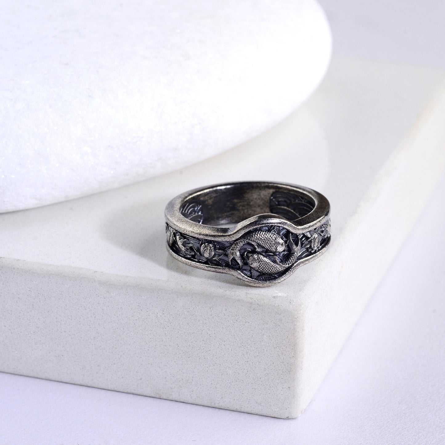 Handmade Sterling Silver Koi Fish Ring, Japanese Wedding Band
