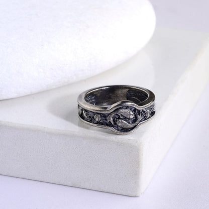 Handmade Sterling Silver Koi Fish Ring, Japanese Wedding Band
