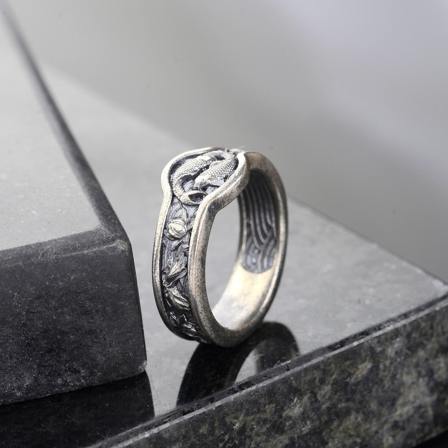 Handmade Sterling Silver Koi Fish Ring, Japanese Wedding Band
