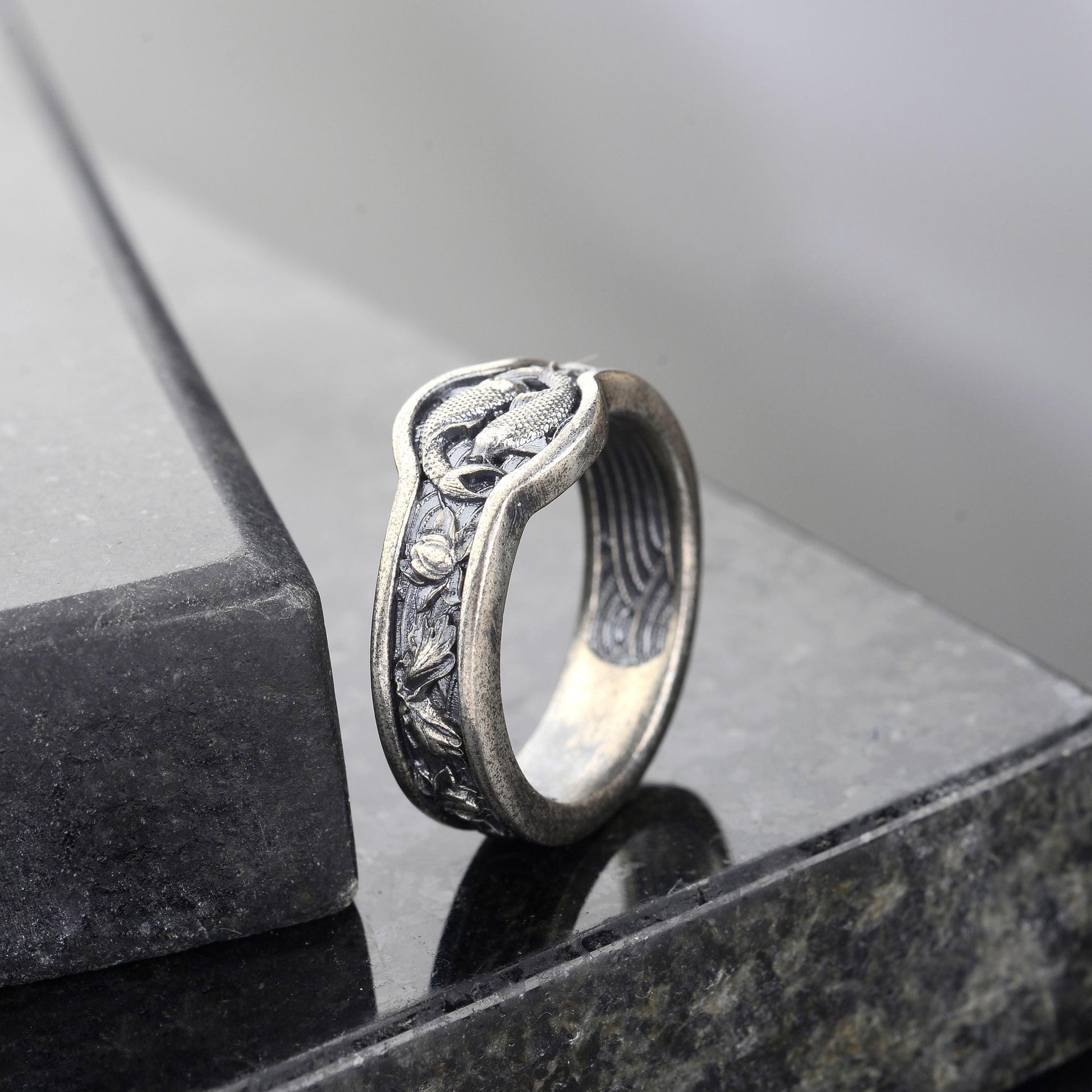 Handmade Sterling Silver Koi Fish Ring, Japanese Wedding Band