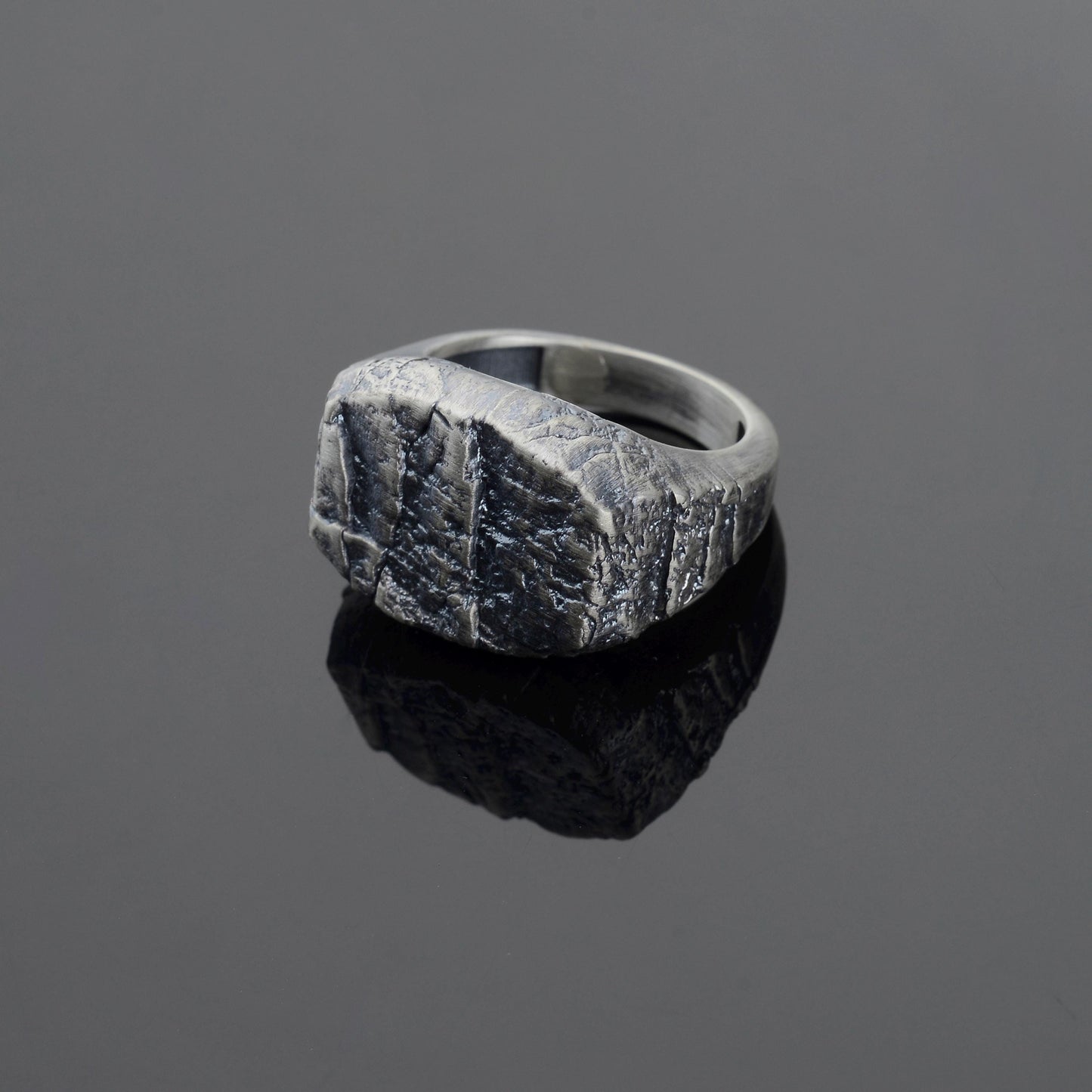 Handmade Sterling Silver Lava Rock Ring: Brutalist Biker Style Ring