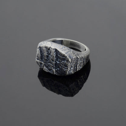 Handmade Sterling Silver Lava Rock Ring: Brutalist Biker Style Ring