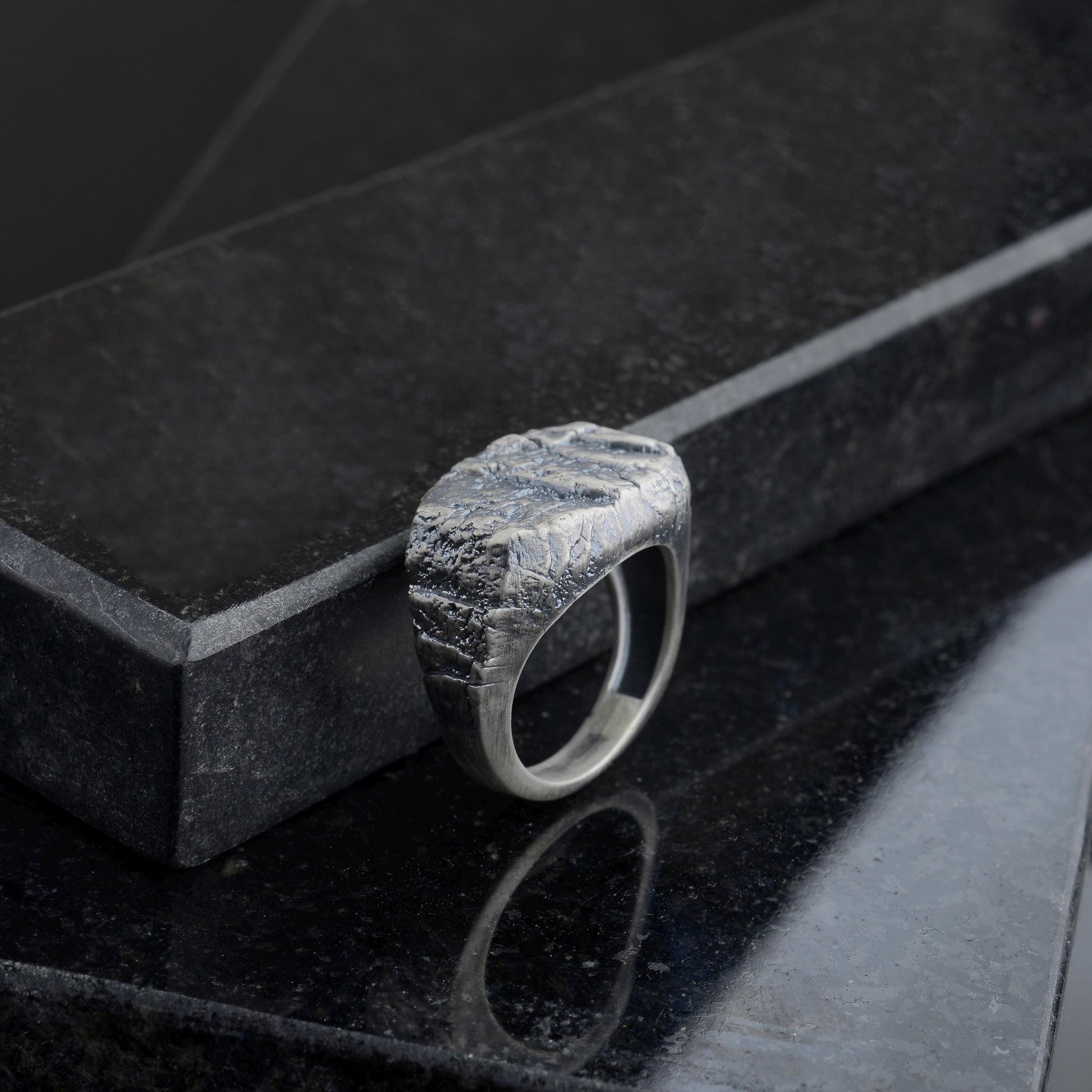 Handmade Sterling Silver Lava Rock Ring: Brutalist Biker Style Ring