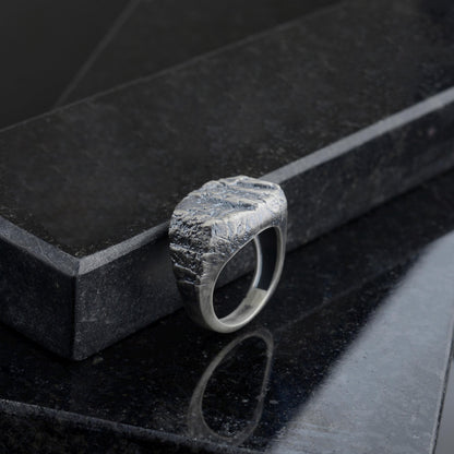 Handmade Sterling Silver Lava Rock Ring: Brutalist Biker Style Ring