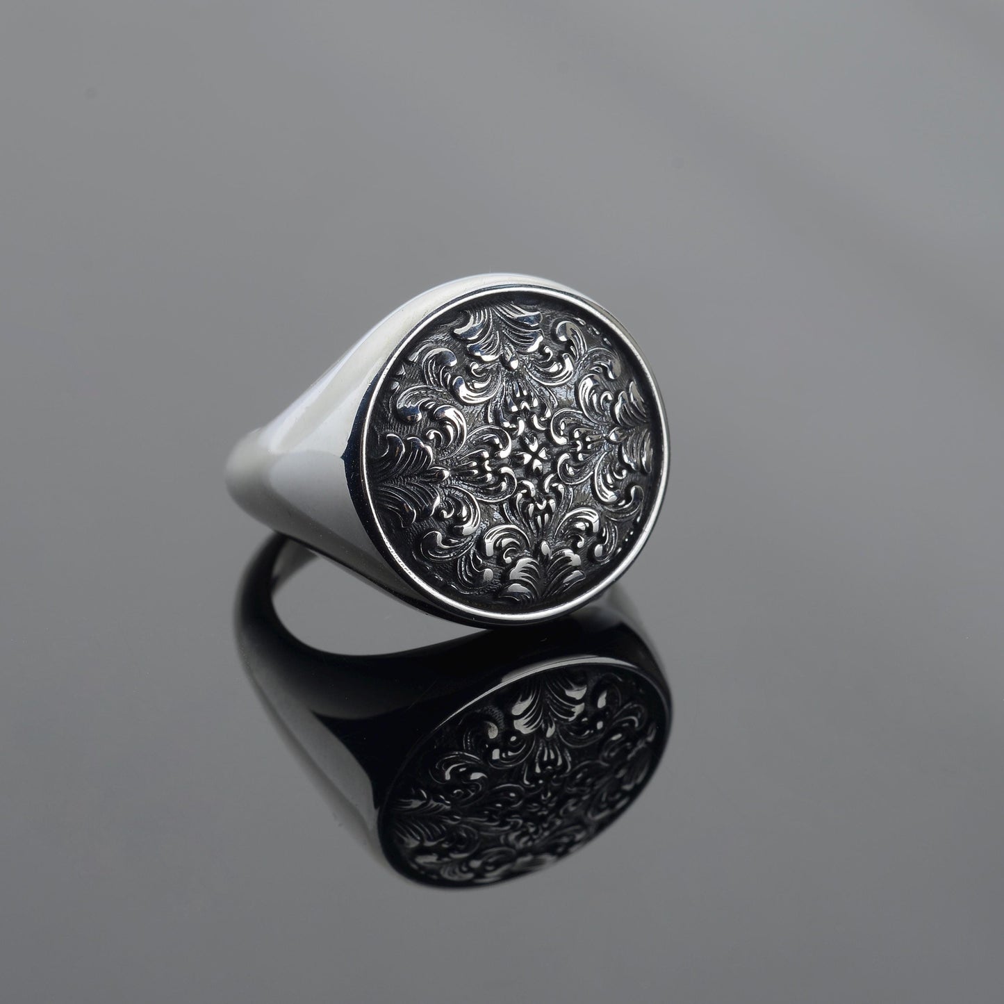 Handmade Sterling Silver Ornate Signet Ring: Gothic Baroque Jewelry
