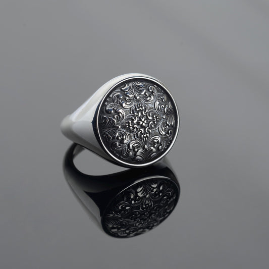 Handmade Sterling Silver Ornate Signet Ring: Gothic Baroque Jewelry