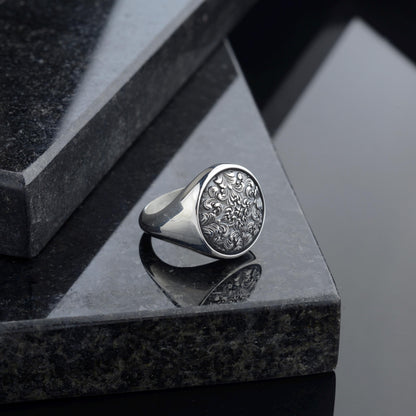 Handmade Sterling Silver Ornate Signet Ring: Gothic Baroque Jewelry
