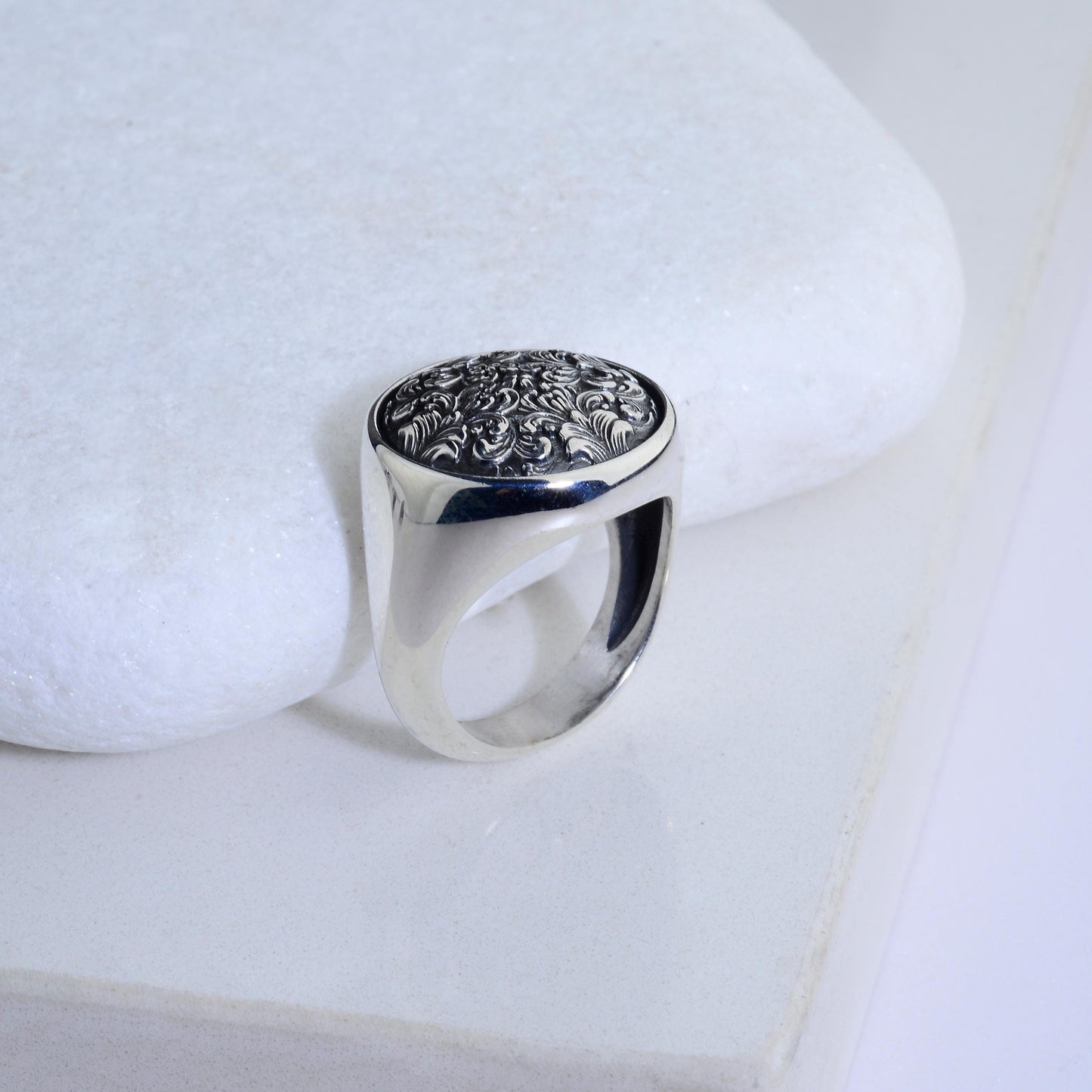 Handmade Sterling Silver Ornate Signet Ring: Gothic Baroque Jewelry