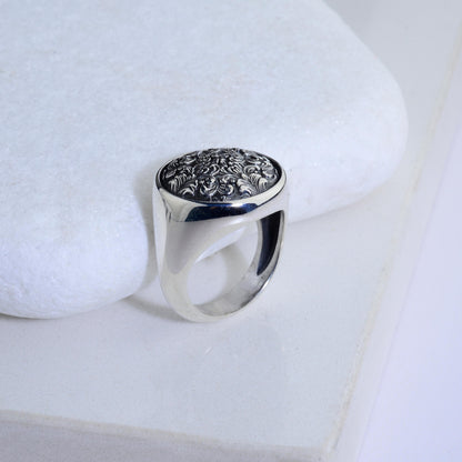 Handmade Sterling Silver Ornate Signet Ring: Gothic Baroque Jewelry