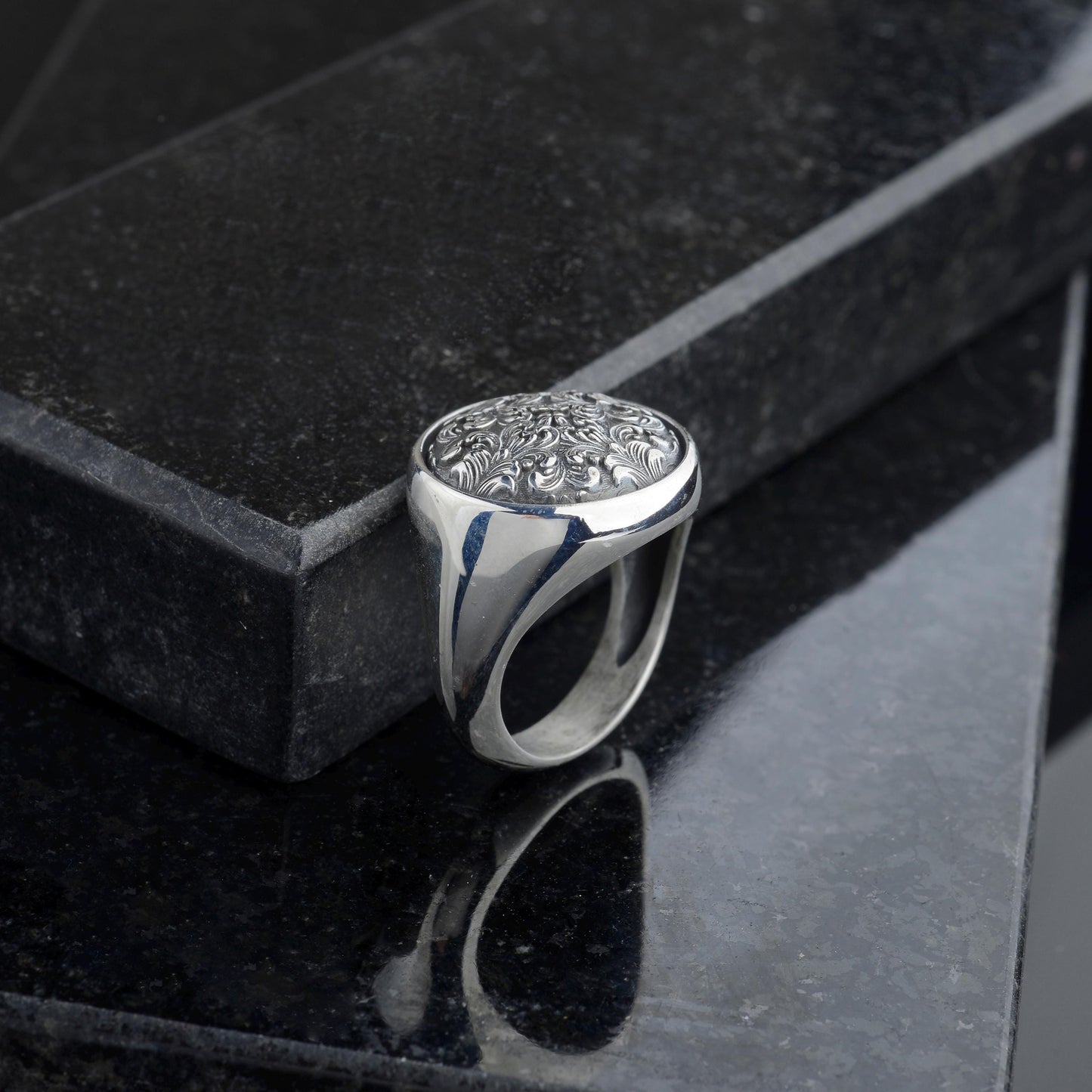 Handmade Sterling Silver Ornate Signet Ring: Gothic Baroque Jewelry