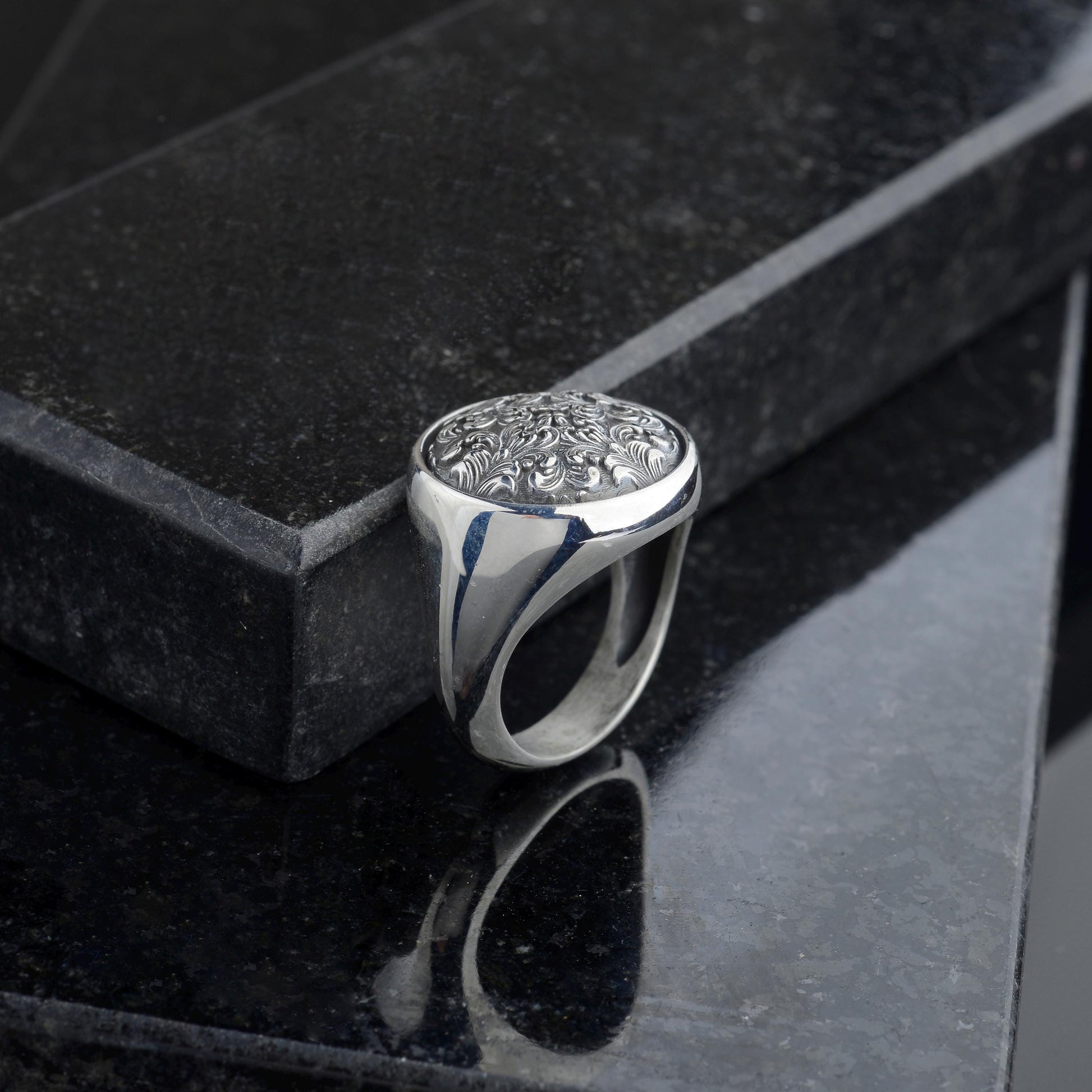 Handmade Sterling Silver Ornate Signet Ring: Gothic Baroque Jewelry