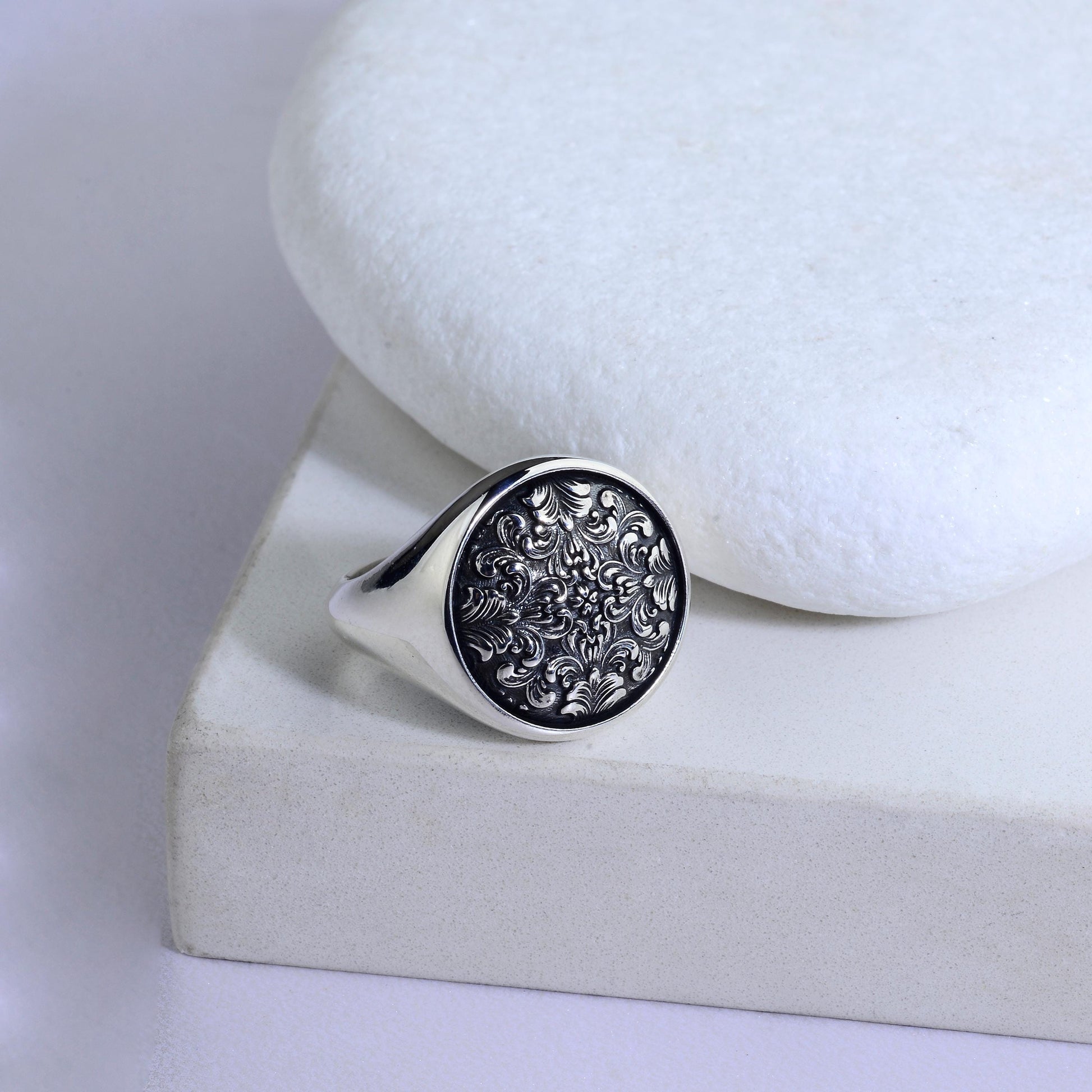 Handmade Sterling Silver Ornate Signet Ring: Gothic Baroque Jewelry