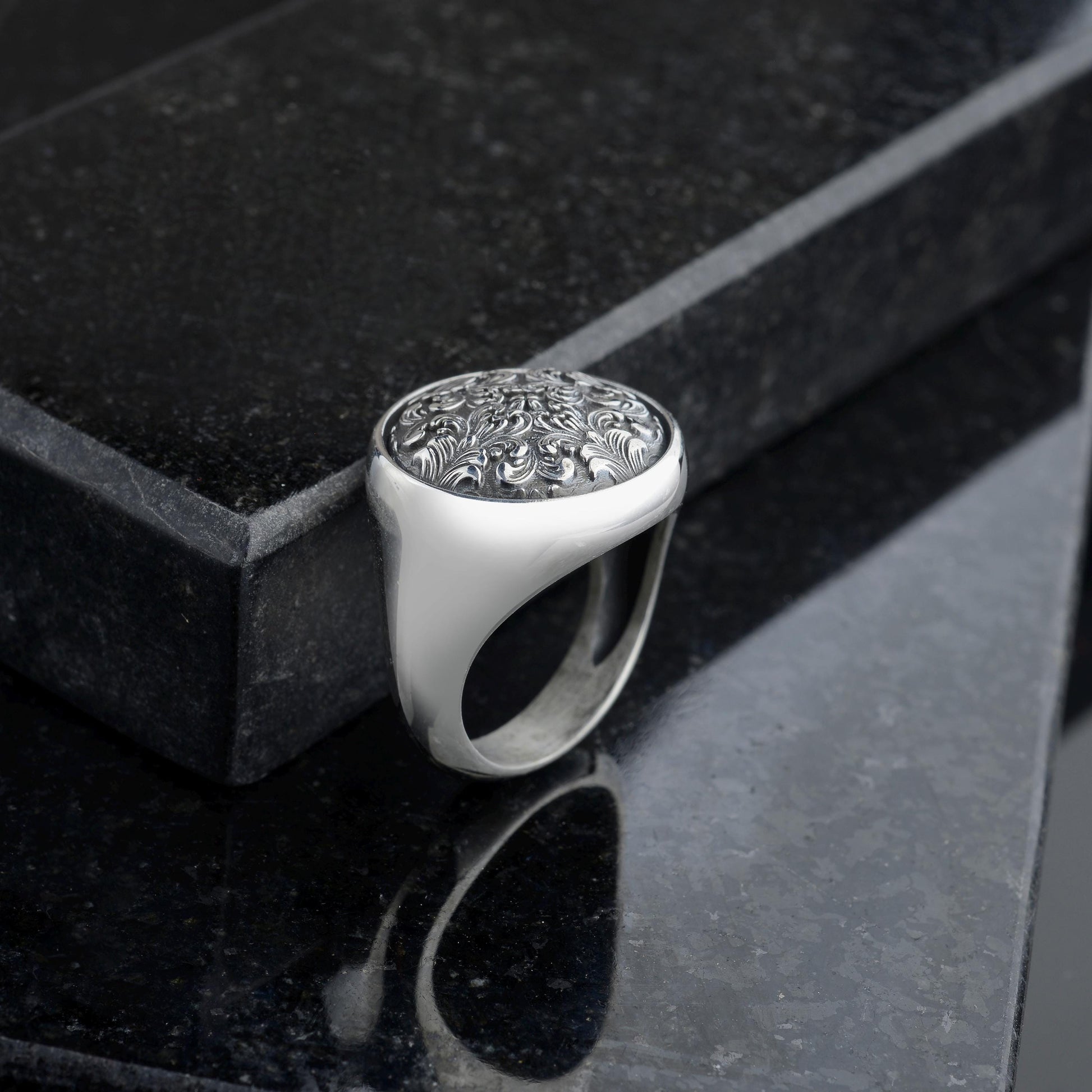 Handmade Sterling Silver Ornate Signet Ring: Gothic Baroque Jewelry